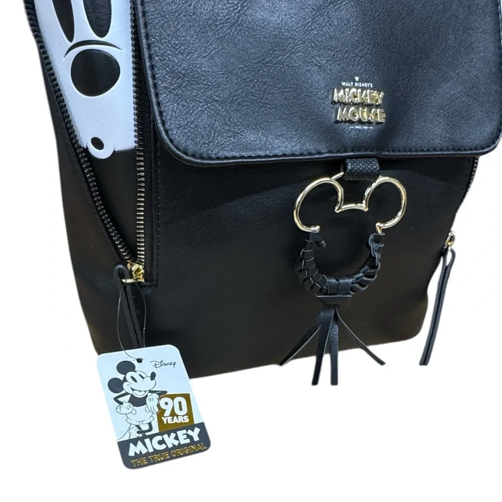 NWT Disney Bioworld Mickey Mouse 90th Anniversary Black Mini Zipper Backpack